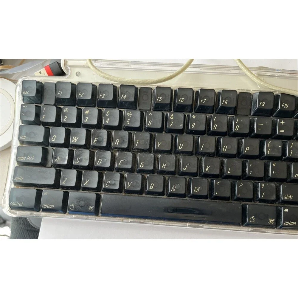 Apple Macintosh Pro Keyboard M7803 Black Keys Clear Case USB Vintage Y2K